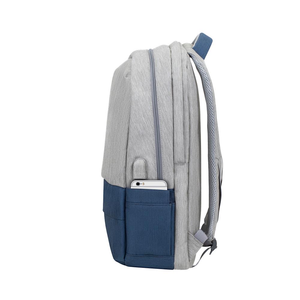 NB BACKPACK ANTI-THEFT 17.3"/7567 GREY/DARK BLUE RIVACASE - Image 11