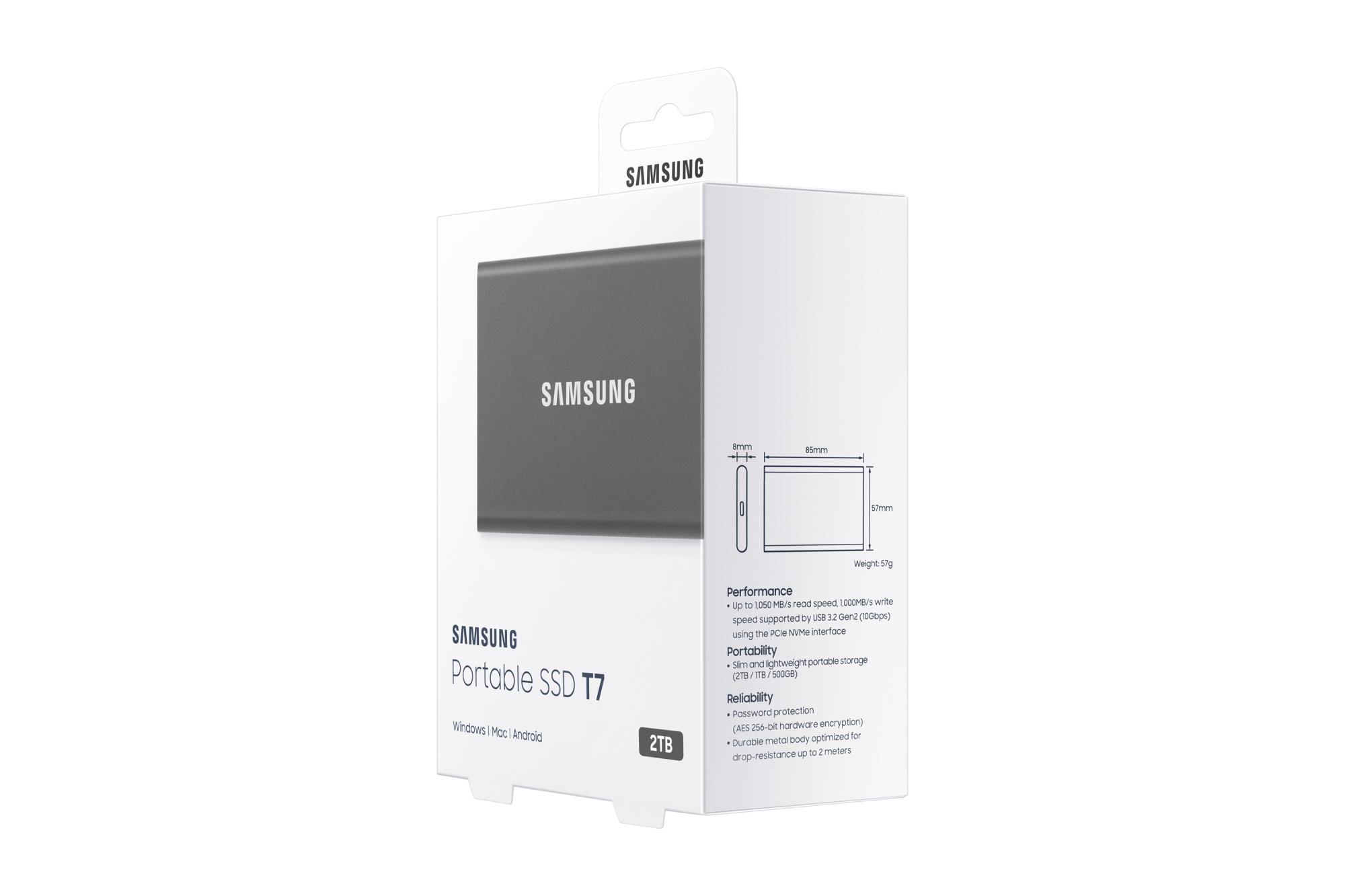 External SSD SAMSUNG T7 2TB USB 3.2 Write speed 1000 MBytes/sec Read speed 1050 MBytes/sec MU-PC2T0T/WW - Image 18