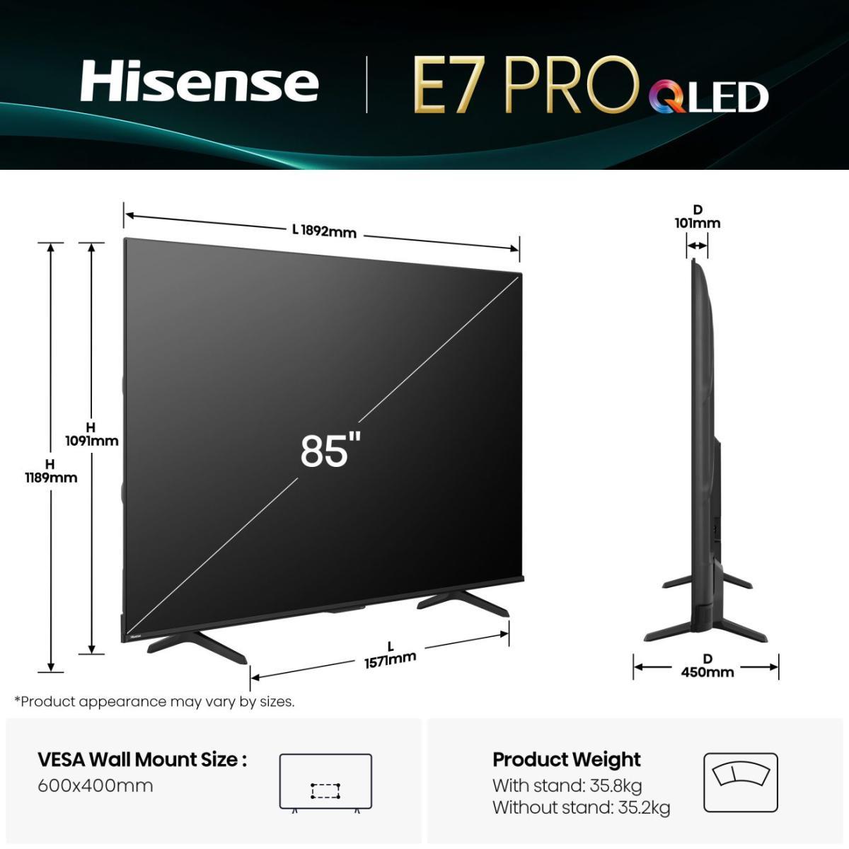 TV Set HISENSE 85 " 4K Ultra HD 3840 x 2160 pixels Flat 16:9 QLED 85E7QPRO - Image 18