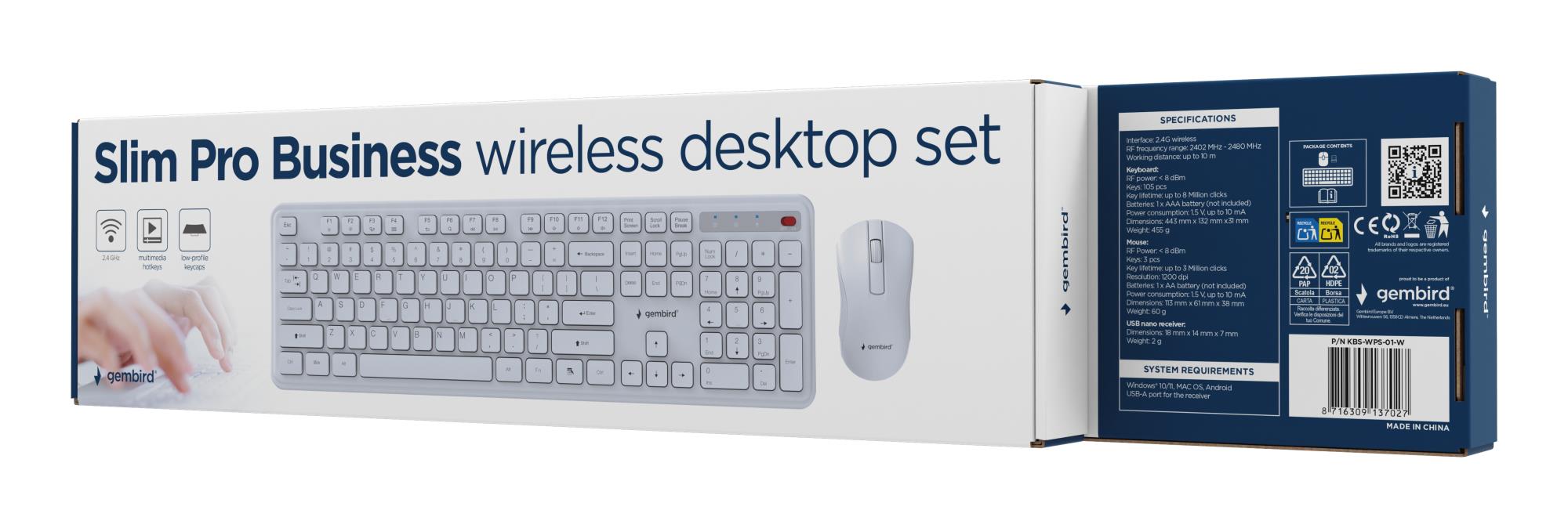 KEYBOARD +MOUSE WRL ENG/WH KBS-WPS-01-W GEMBIRD - Image 6