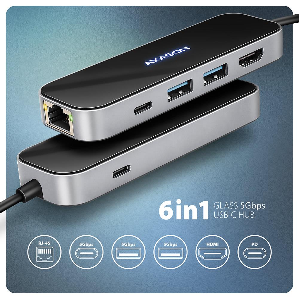 I/O HUB USB-C 6IN1/GLASS 0.2M HMC-6GLN AXAGON - Image 9
