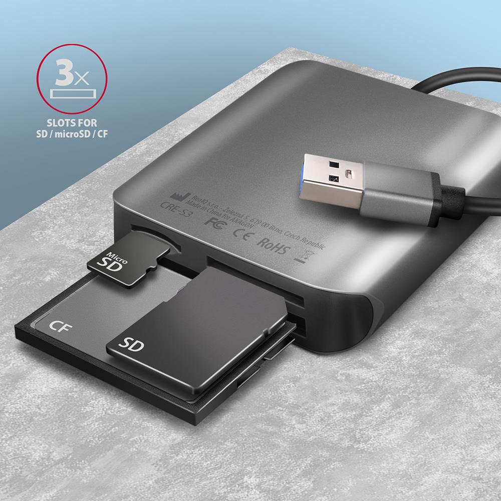 MEMORY READER USB3.2 3-SLOT/SD/MICROSD/CF CRE-S3 AXAGON - Image 8