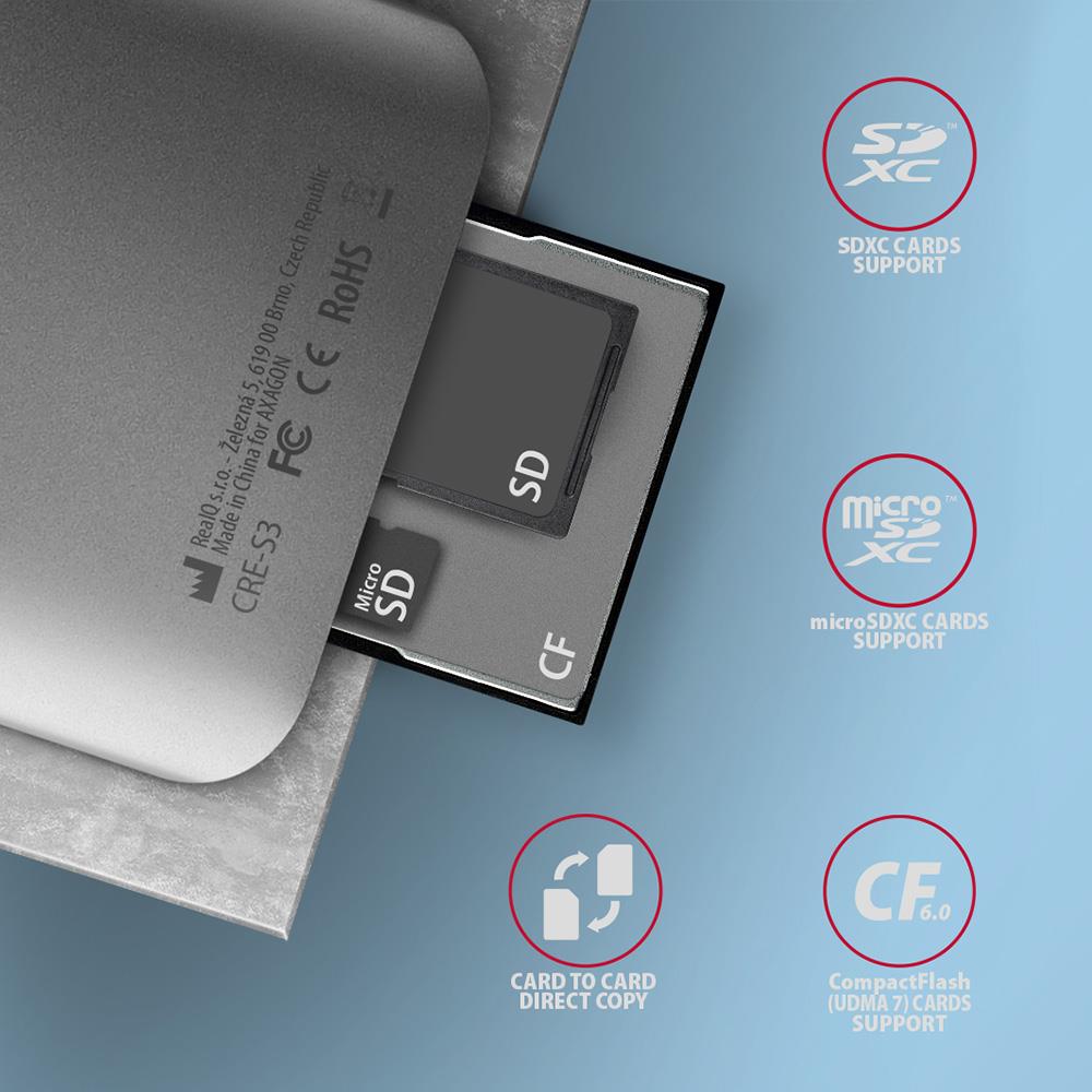 MEMORY READER USB3.2 3-SLOT/SD/MICROSD/CF CRE-S3 AXAGON - Image 9