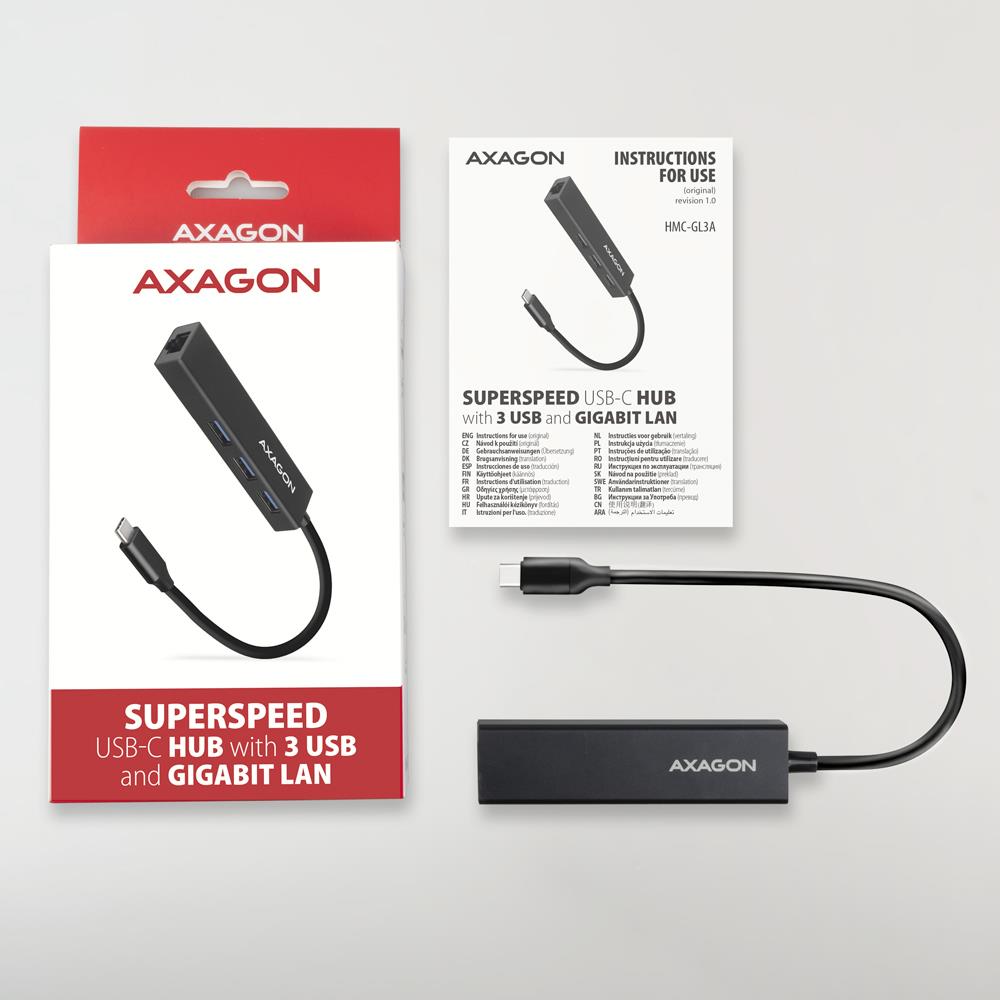 I/O HUB USB-C 4PORT GLAN/0.2M HMC-GL3A AXAGON - Image 11