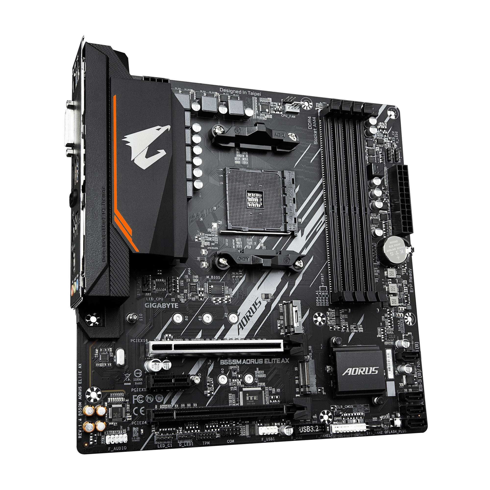 Mainboard GIGABYTE AMD B550 Socket AM4 micro ATX RAM DDR4-SDRAM 4xSlots Wi-Fi Yes Bluetooth Yes 2xNumber of M.2 (M) slots B550M AORUS ELITE AX (REV. 1.4) B550MAORUSELITEAX1.4 - Image 7