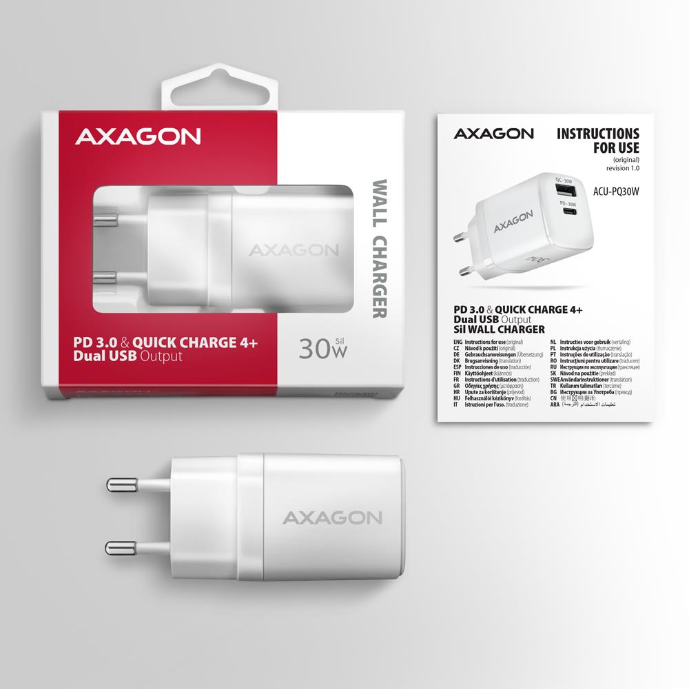 MOBILE CHARGER WALL USB 30W/2PORT WHITE ACU-PQ30W AXAGON - Image 12