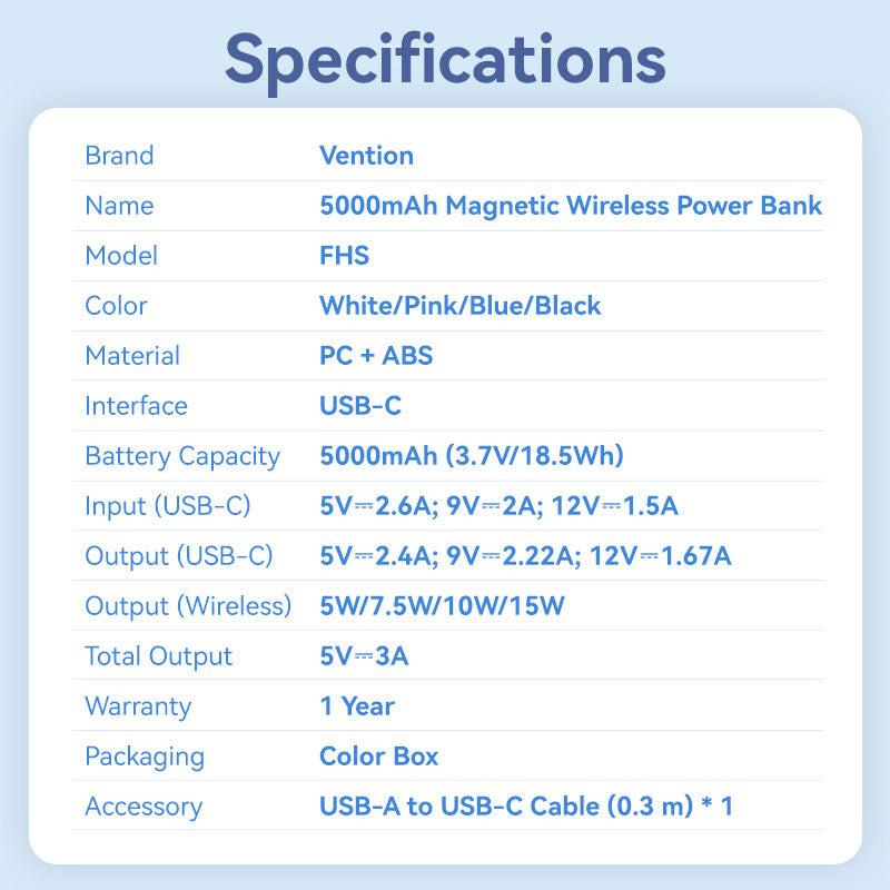 POWER BANK USB 5000MAH 20W/PINK FHSP0 VENTION - Image 12