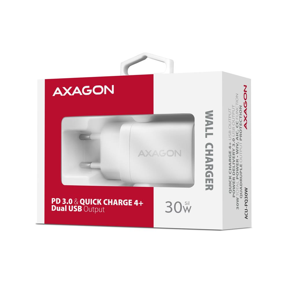 MOBILE CHARGER WALL USB 30W/2PORT WHITE ACU-PQ30W AXAGON - Image 13