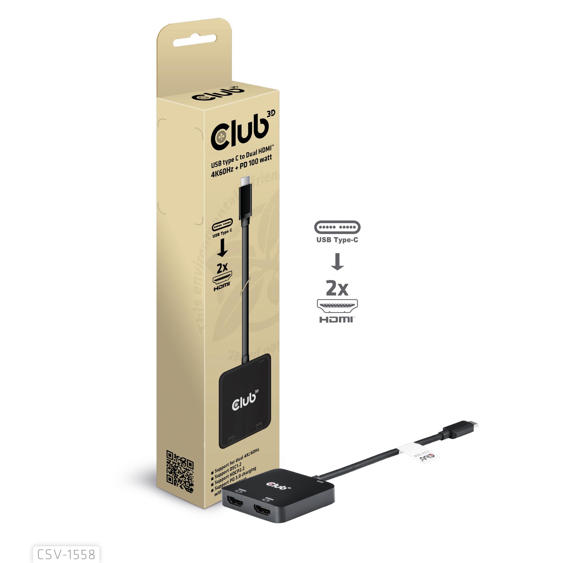 I/O HUB USB-C TO HDMI 2PORT/MST CSV-1558 CLUB3D - Image 4