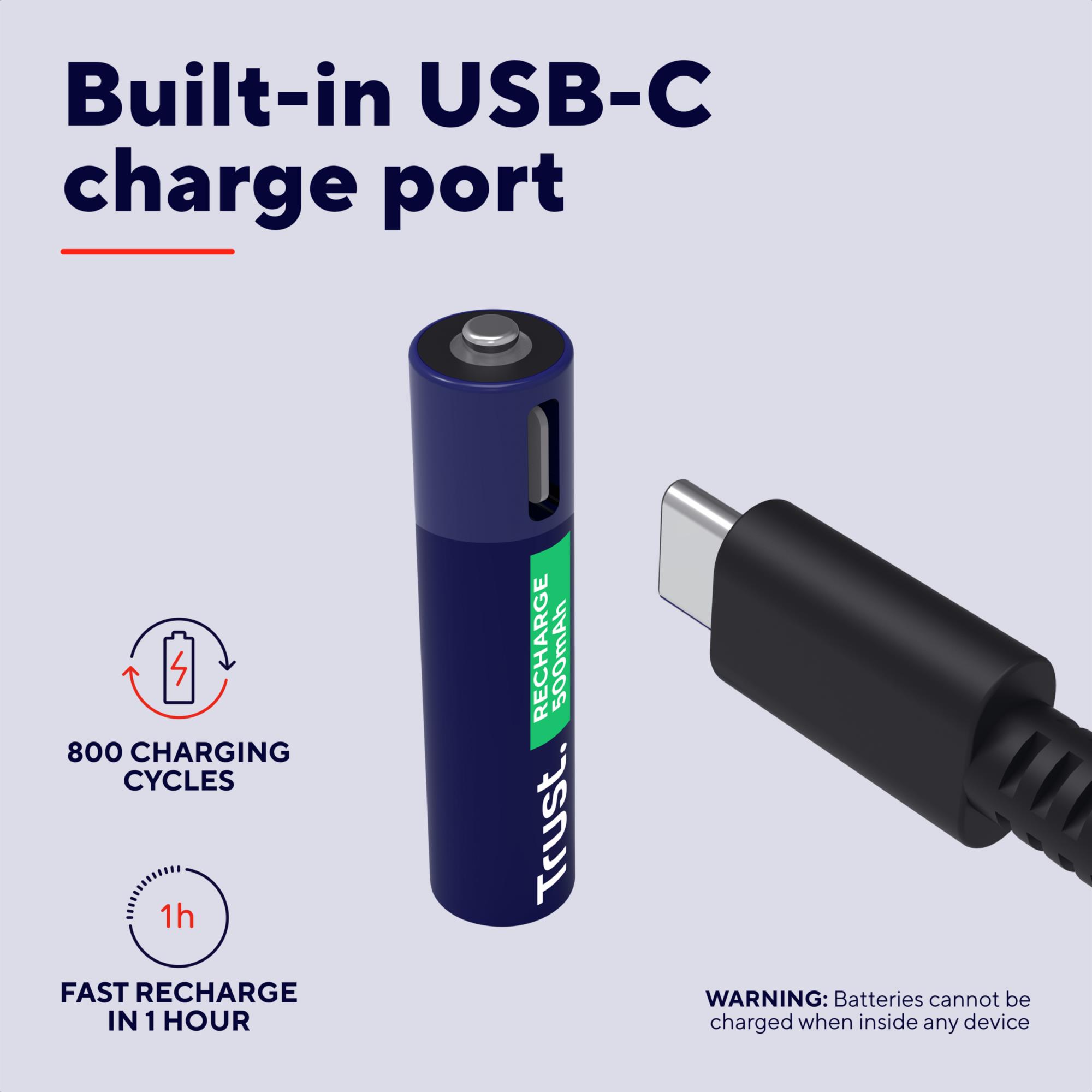 BATTERY RECH. LI-ION AAA/500MAH USB-C 4PACK 25671 TRUST - Image 10