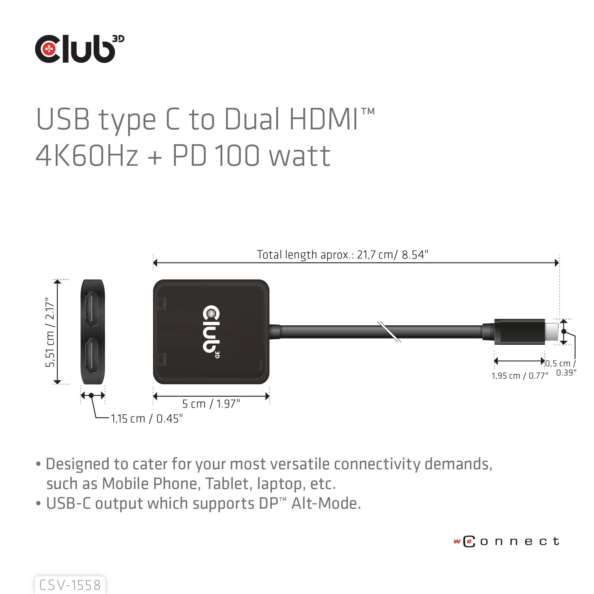 I/O HUB USB-C TO HDMI 2PORT/MST CSV-1558 CLUB3D - Image 6
