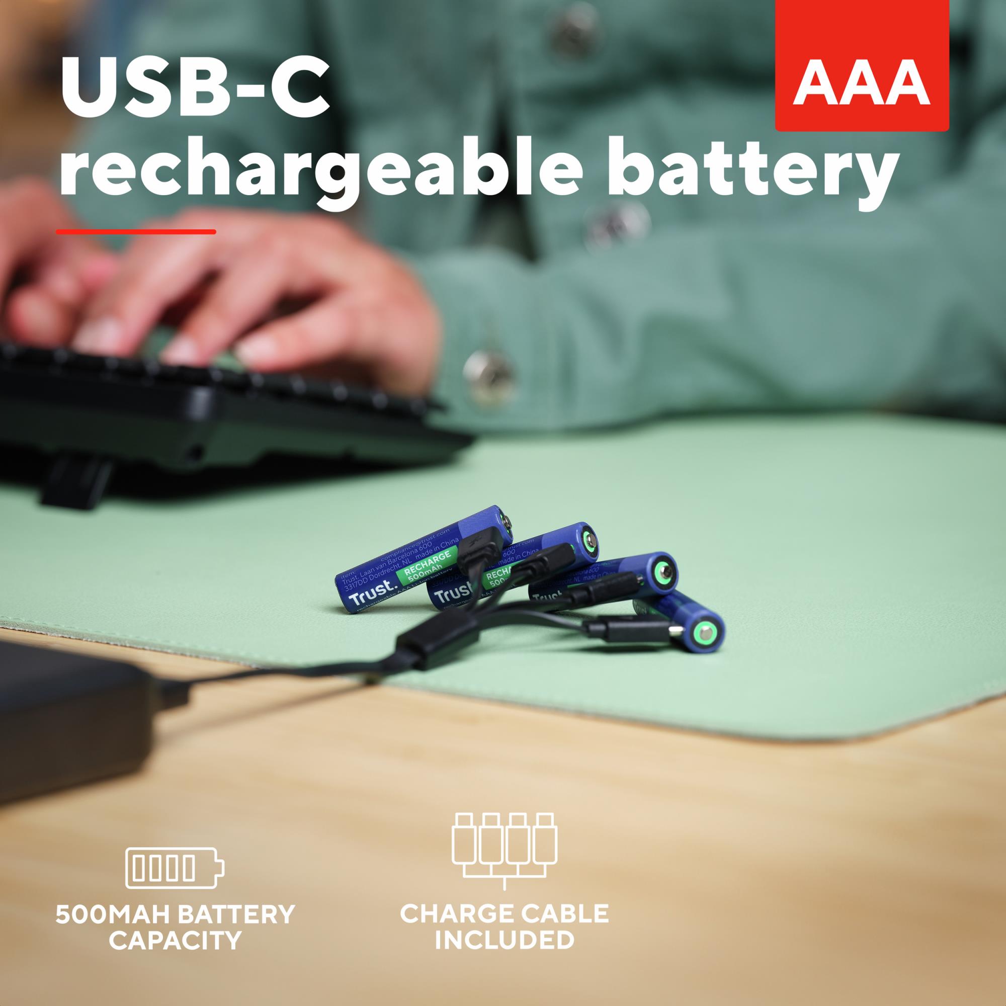BATTERY RECH. LI-ION AAA/500MAH USB-C 4PACK 25671 TRUST - Image 9