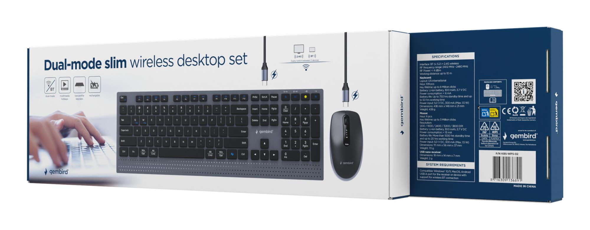 KEYBOARD +MOUSE WRL ENG/BK KBS-WPS-02 GEMBIRD - Image 8