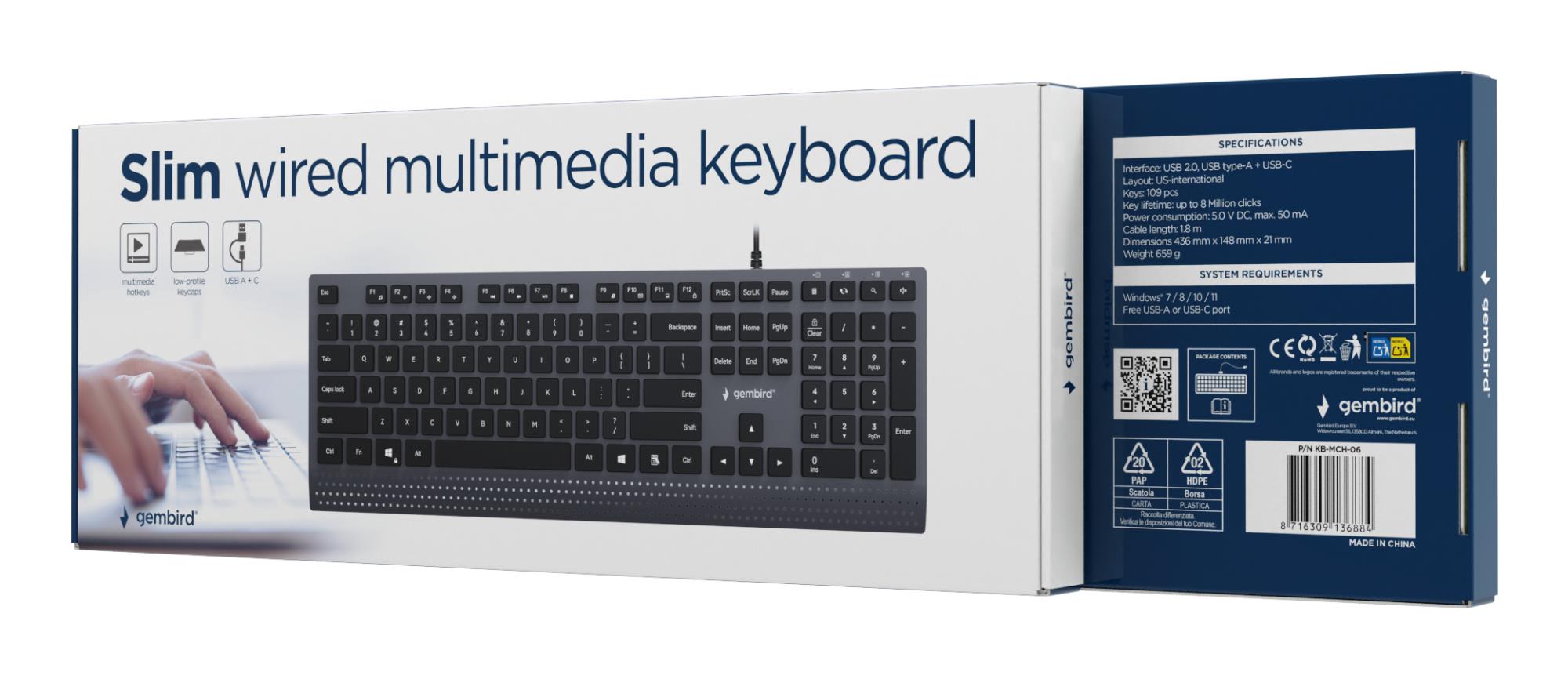 KEYBOARD MULTIMEDIA USB ENG/BLACK KB-MCH-06 GEMBIRD - Image 8