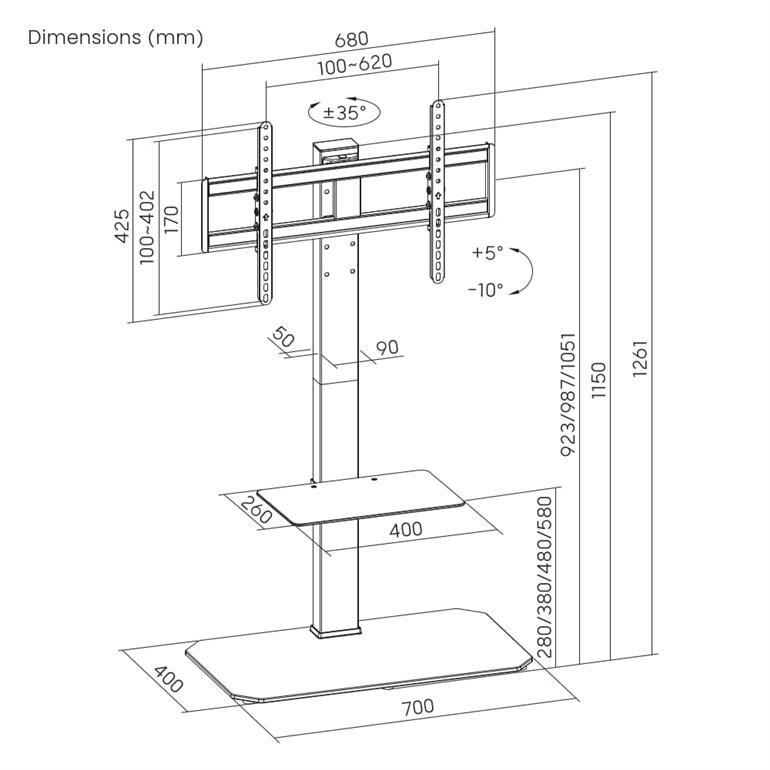 TV SET ACC FLOOR STAND 43-86"/TVS-86ST-01 GEMBIRD - Image 8