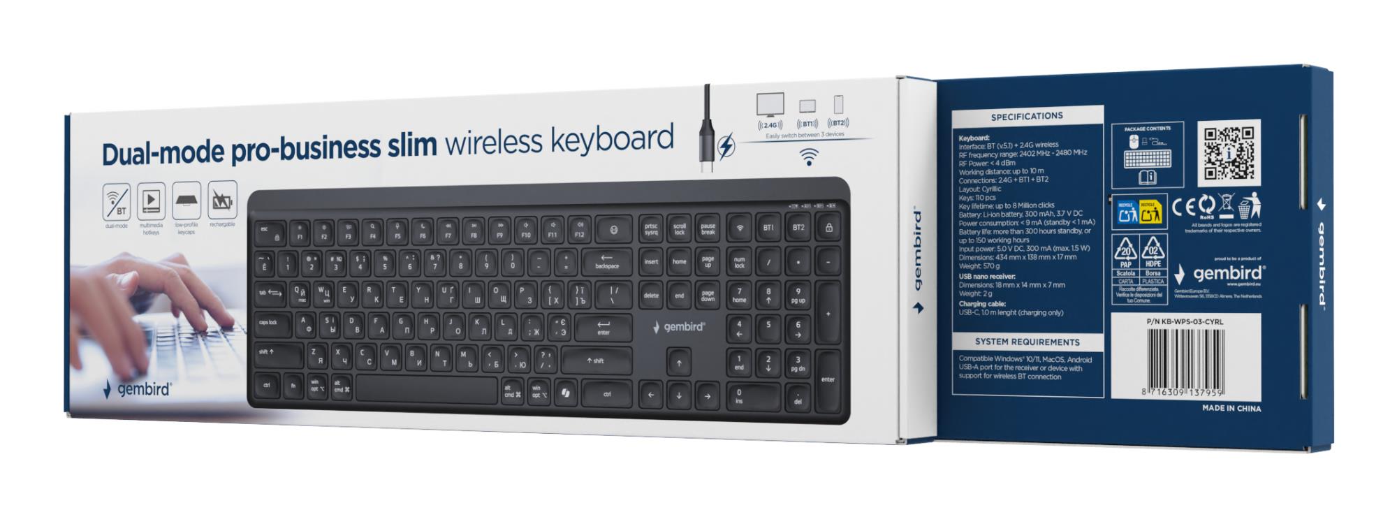 KEYBOARD WRL SLIM BT CYRILLIC/KB-WPS-03-CYRL GEMBIRD - Image 7