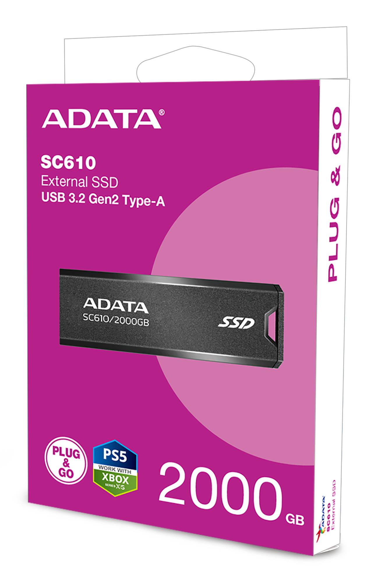External SSD ADATA SC610 2TB USB 3.2 Write speed 500 MBytes/sec Read speed 550 MBytes/sec SC610-2000G-CBK/RD - Image 8