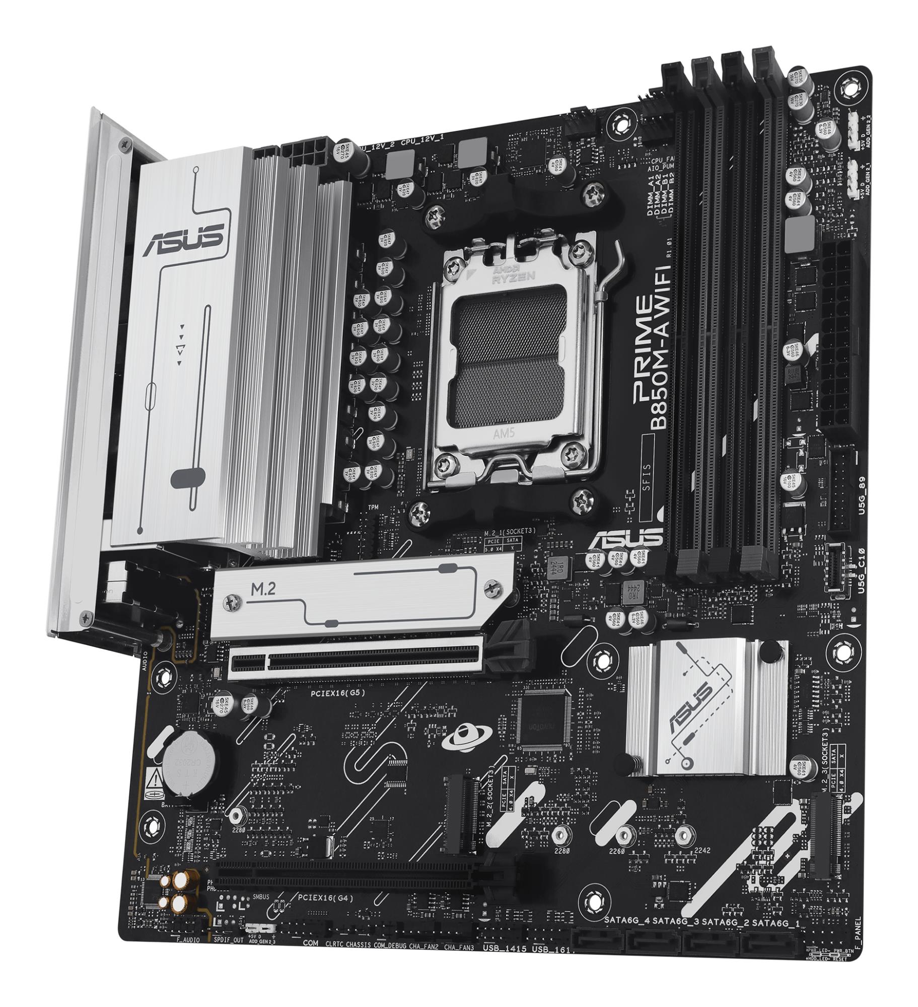 Mainboard ASUS AMD B850 SAM5 Micro-ATX Memory DDR5 Memory slots 4 1xPCI-Express 4.0 16x 1xPCI-Express 5.0 16x 3xM.2 1xHDMI 2xDisplayPort 4xUSB 2.0 4xUSB 3.2 1xRJ45 3xAudio port PRIMEB850M-AWIFI - Image 6