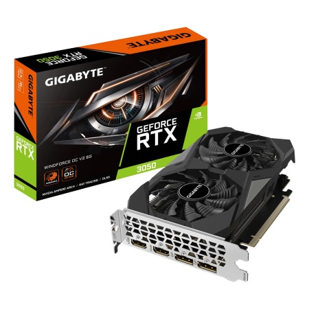 Graphics Card GIGABYTE NVIDIA GeForce RTX 3050 1477 MHz 6 GB GDDR6 96 bit PCI Express 4.0 Active GV-N3050WF2OCV2-6GD