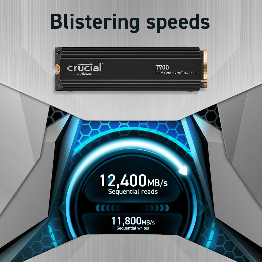 SSD CRUCIAL T700 4TB M.2 PCIe Gen5 NVMe TLC Write speed 11800 MBytes/sec Read speed 12400 MBytes/sec TBW 2400 TB CT4000T700SSD5 - Image 5
