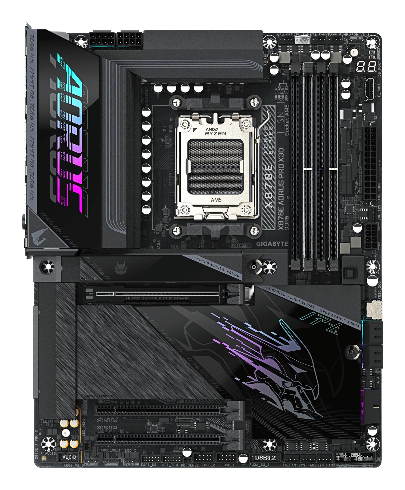 Mainboard GIGABYTE AMD X870E Socket AM5 ATX RAM DDR5-SDRAM 4xSlots Wi-Fi Yes Bluetooth Yes 4xNumber of M.2 (M) slots GIGABYTE X870E AORUS PRO X3D X870EAPROX - Image 2