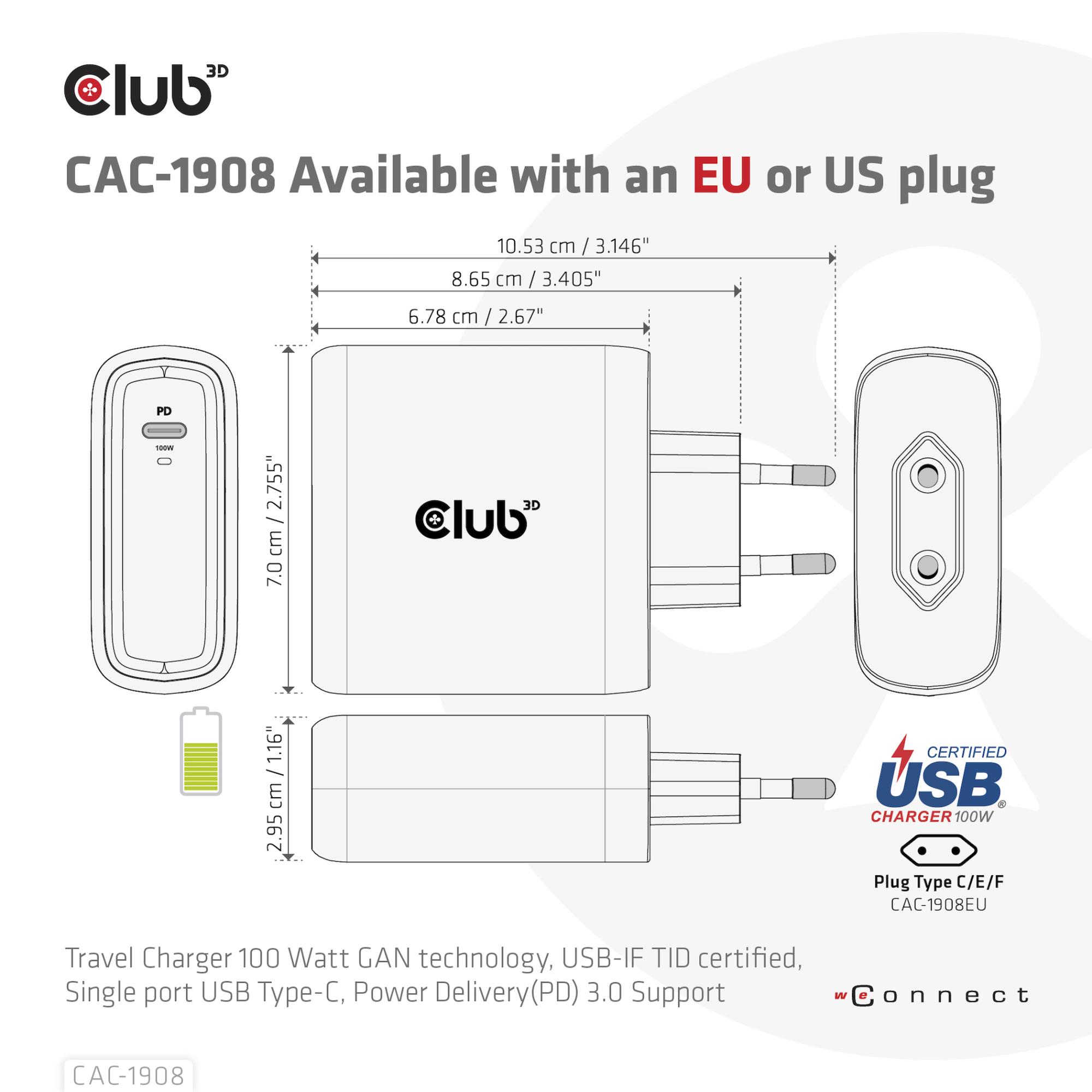 MOBILE TRAVEL CHARGER USB-C/100W CAC-1908EU CLUB3D - Image 6