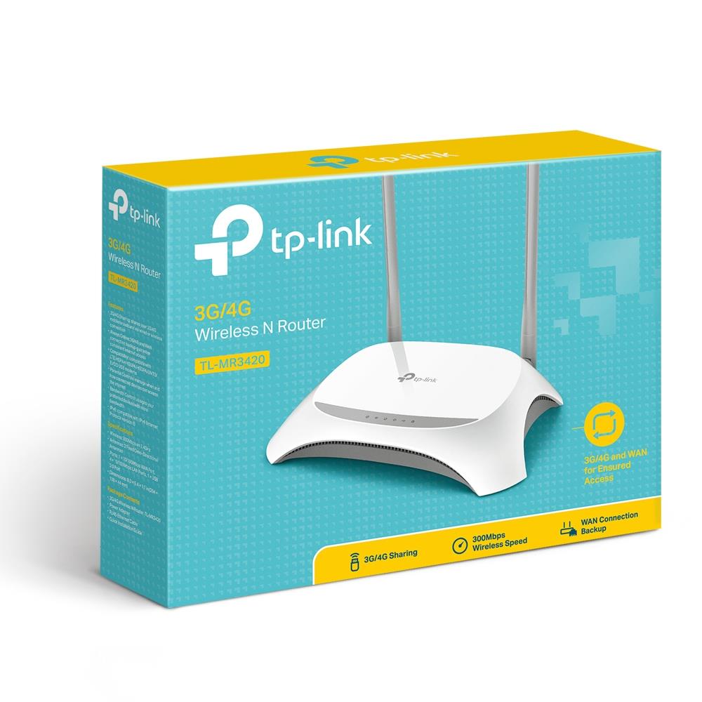 Wireless Router TP-LINK TL-MR3420 Wi-Fi 4 (802.11n) Data speed 300 Mbit/s Ethernet WAN Yes WAN connection type RJ-45 Ethernet LAN Yes 4xLAN ports USB port Yes TL-MR3420 - Image 11