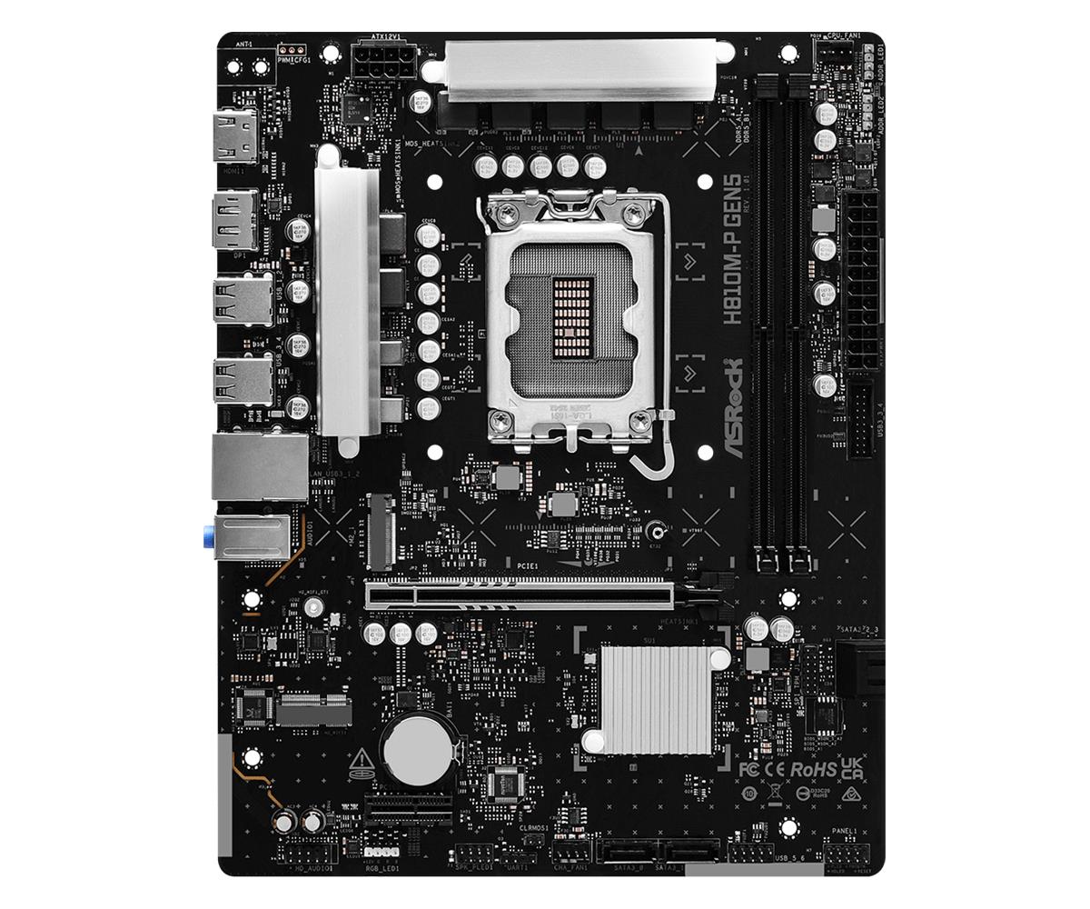 Mainboard ASROCK Intel H810 LGA 1851 (Socket V1) micro ATX RAM DDR5-SDRAM 2xSlots 1xNumber of M.2 (M) slots H810M-PGEN5 - Image 2