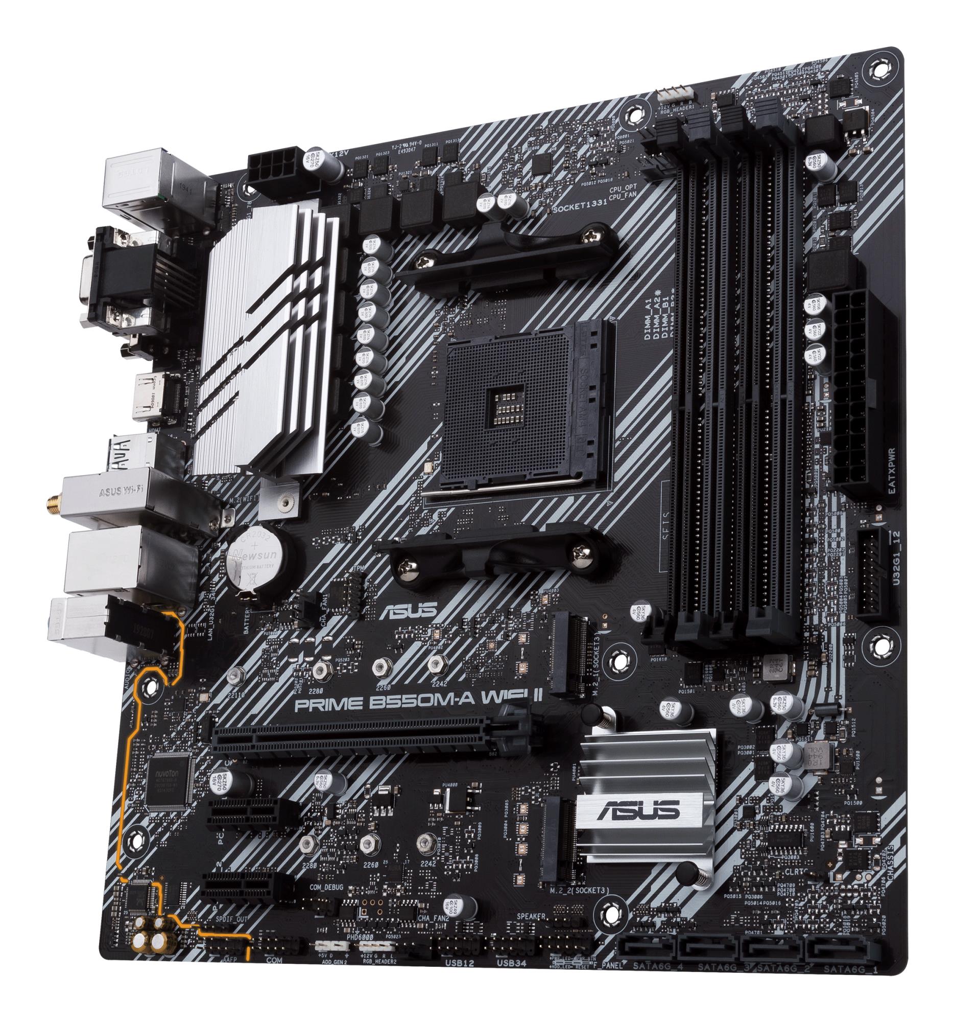Mainboard ASUS AMD B550 SAM4 MicroATX Memory DDR4 Memory slots 4 2xPCI-Express 3.0 1x 1xPCI-Express 4.0 16x 2xM.2 1x15pin D-sub 1xDVI-D 1xHDMI 2xAudio-In 1xAudio-Out 6xUSB 3.2 1xPS/2 1xRJ45 PRIMEB550M-AWIFIII - Image 5