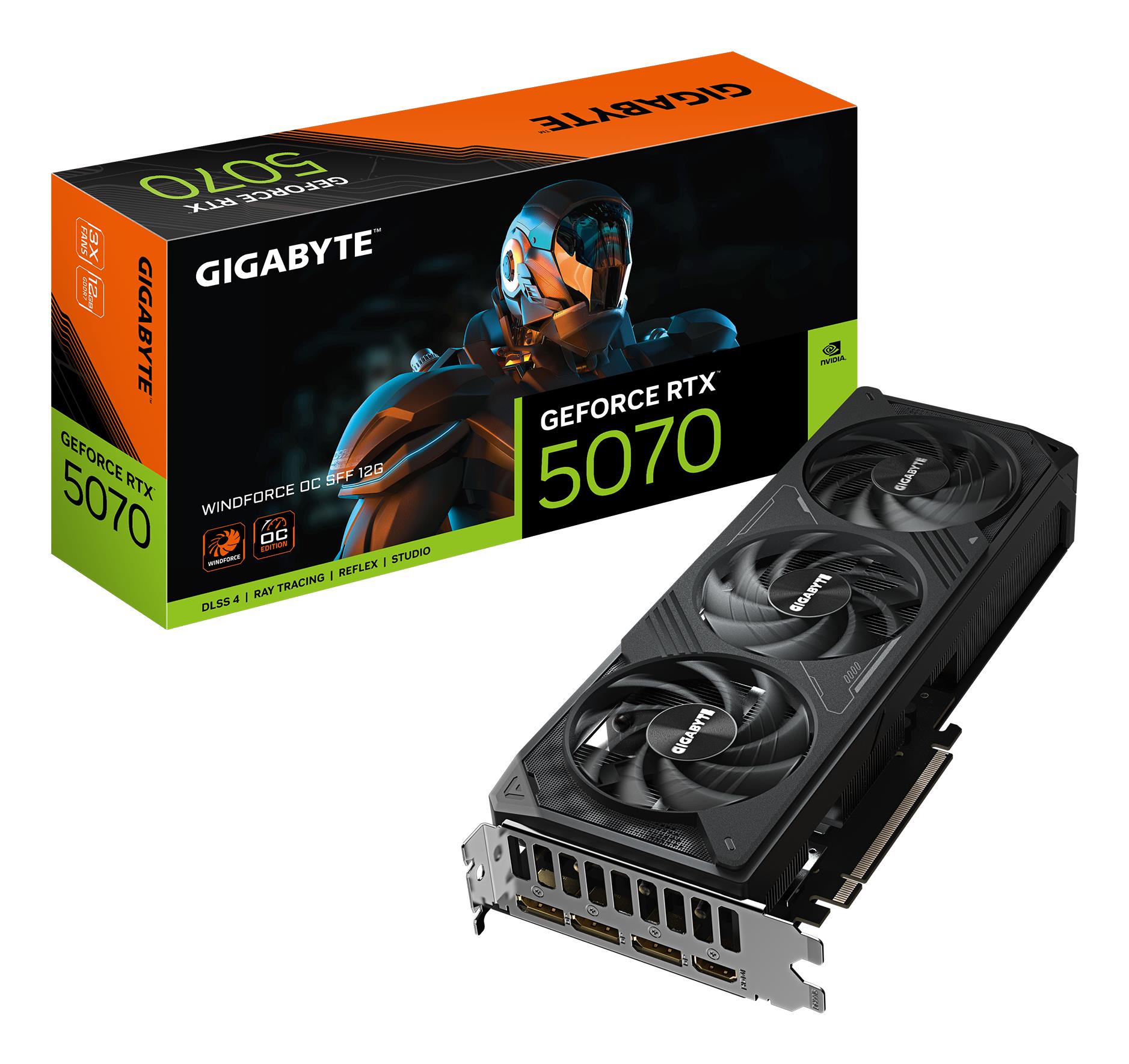 Graphics Card GIGABYTE NVIDIA GeForce RTX 5070 12 GB GDDR7 192 bit PCIE 5.0 16x GPU 2542 MHz Triple slot Fansink 1xHDMI 3xDisplayPort GV-N5070WF3OC-12GD