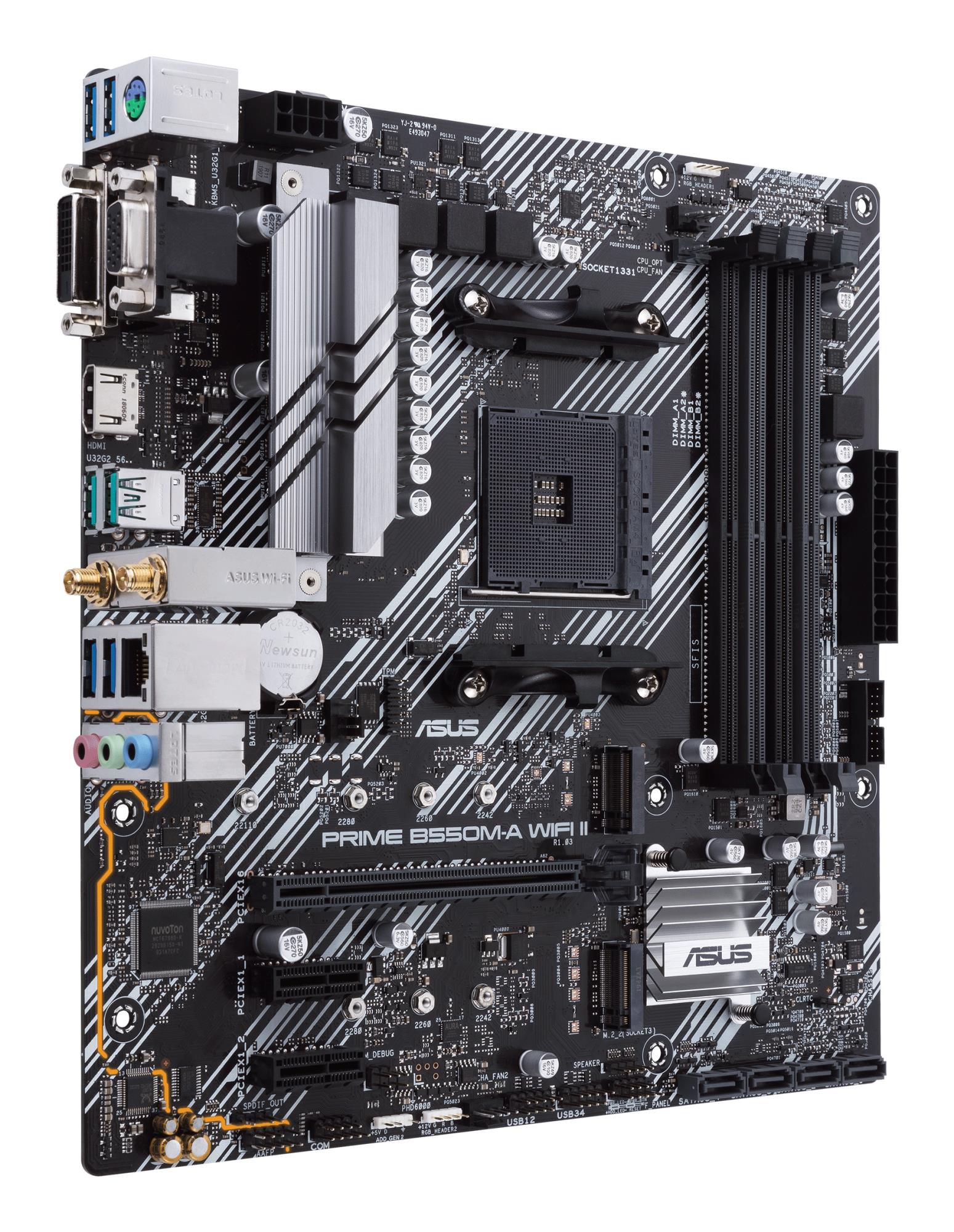 Mainboard ASUS AMD B550 SAM4 MicroATX Memory DDR4 Memory slots 4 2xPCI-Express 3.0 1x 1xPCI-Express 4.0 16x 2xM.2 1x15pin D-sub 1xDVI-D 1xHDMI 2xAudio-In 1xAudio-Out 6xUSB 3.2 1xPS/2 1xRJ45 PRIMEB550M-AWIFIII - Image 3