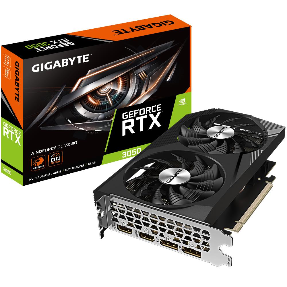 Graphics Card GIGABYTE NVIDIA GeForce RTX 3050 8 GB GDDR6 128 bit PCIE 4.0 16x Memory 14000 MHz 2xHDMI 2xDisplayPort GV-N3050WF2OCV2-8GD