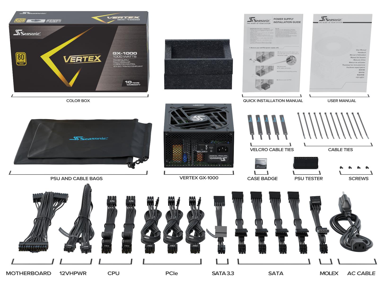 Power Supply SEASONIC VERTEX GX 1000 Watts Efficiency 80 PLUS GOLD MTBF 100000 hours VERTEXGX-1000 - Image 6