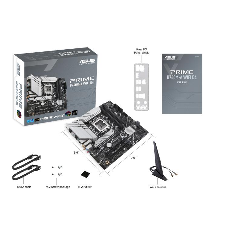 Mainboard ASUS Intel B760 Express LGA1700 Micro-ATX Memory DDR4 Memory slots 4 3xPCI-Express 4.0 16x 2xM.2 2xHDMI 1xDisplayPort 4xUSB 2.0 2xUSB 3.2 1xPS/2 1xRJ45 3xAudio port PRIMEB760M-AWIFID4 - Image 6