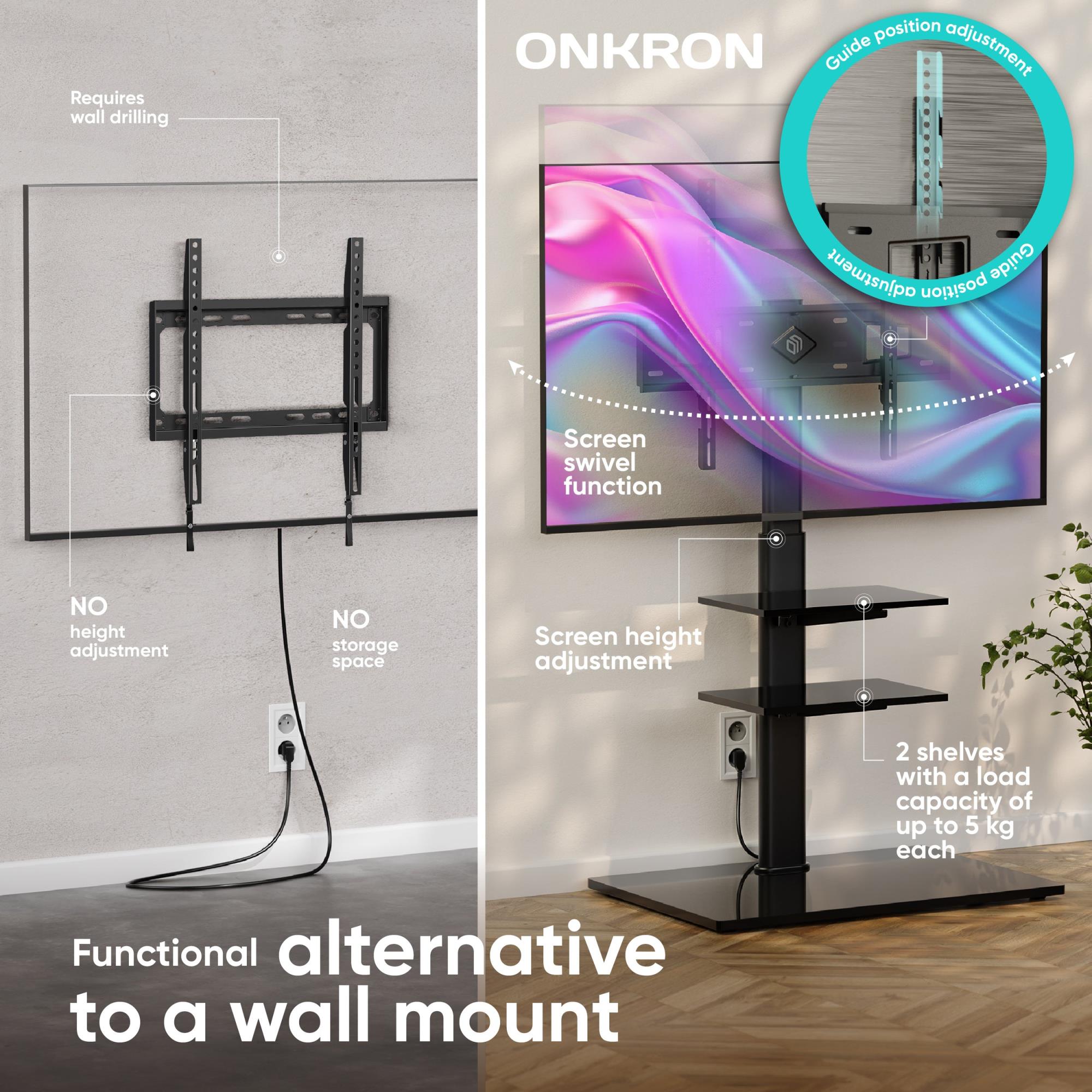 TV SET ACC FLOOR STAND /32-65"/BLACK TS5550-B ONKRON - Image 9
