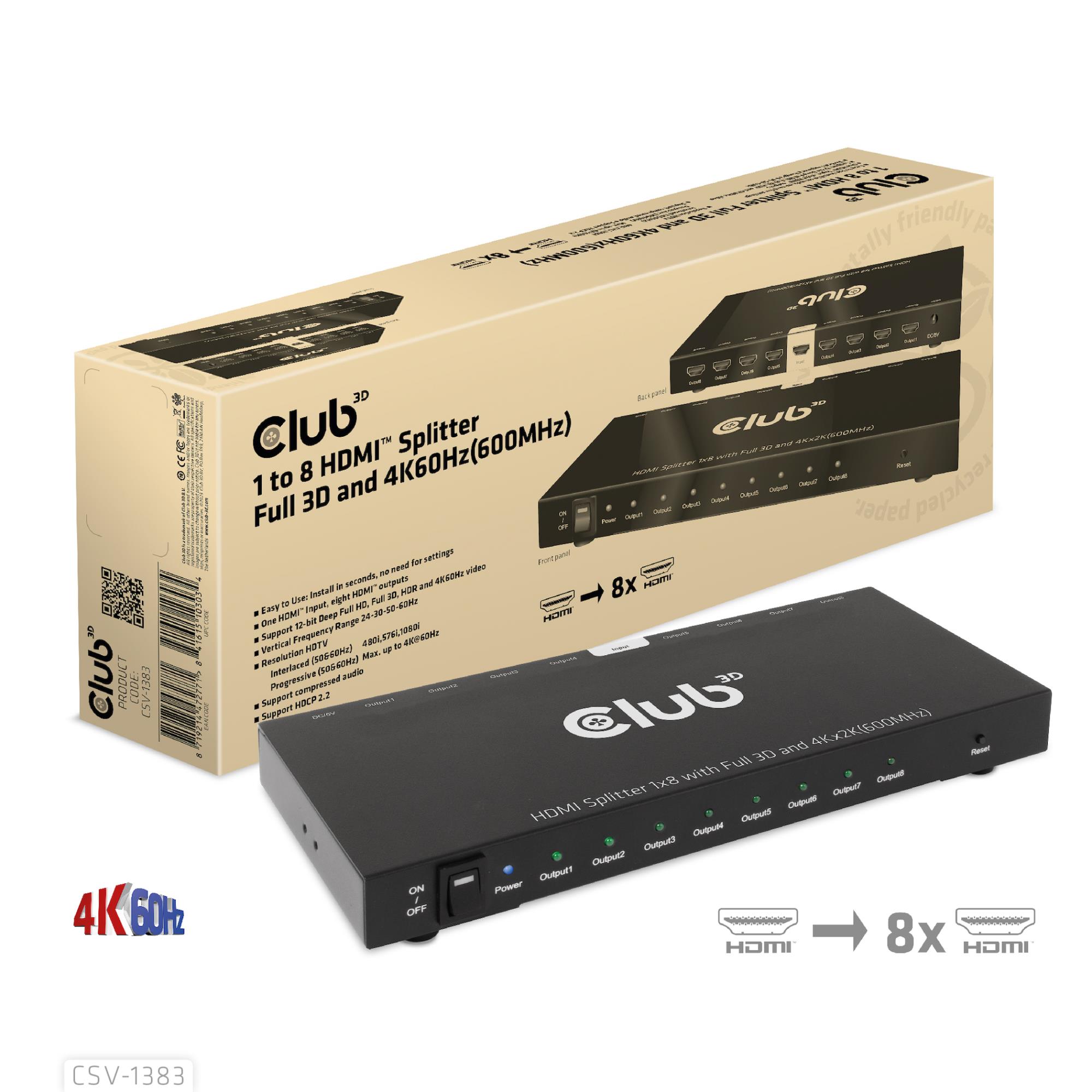 VIDEO SPLITTER HDMI 8PORT/3D 4K 60HZ CSV-1383 CLUB3D - Image 3