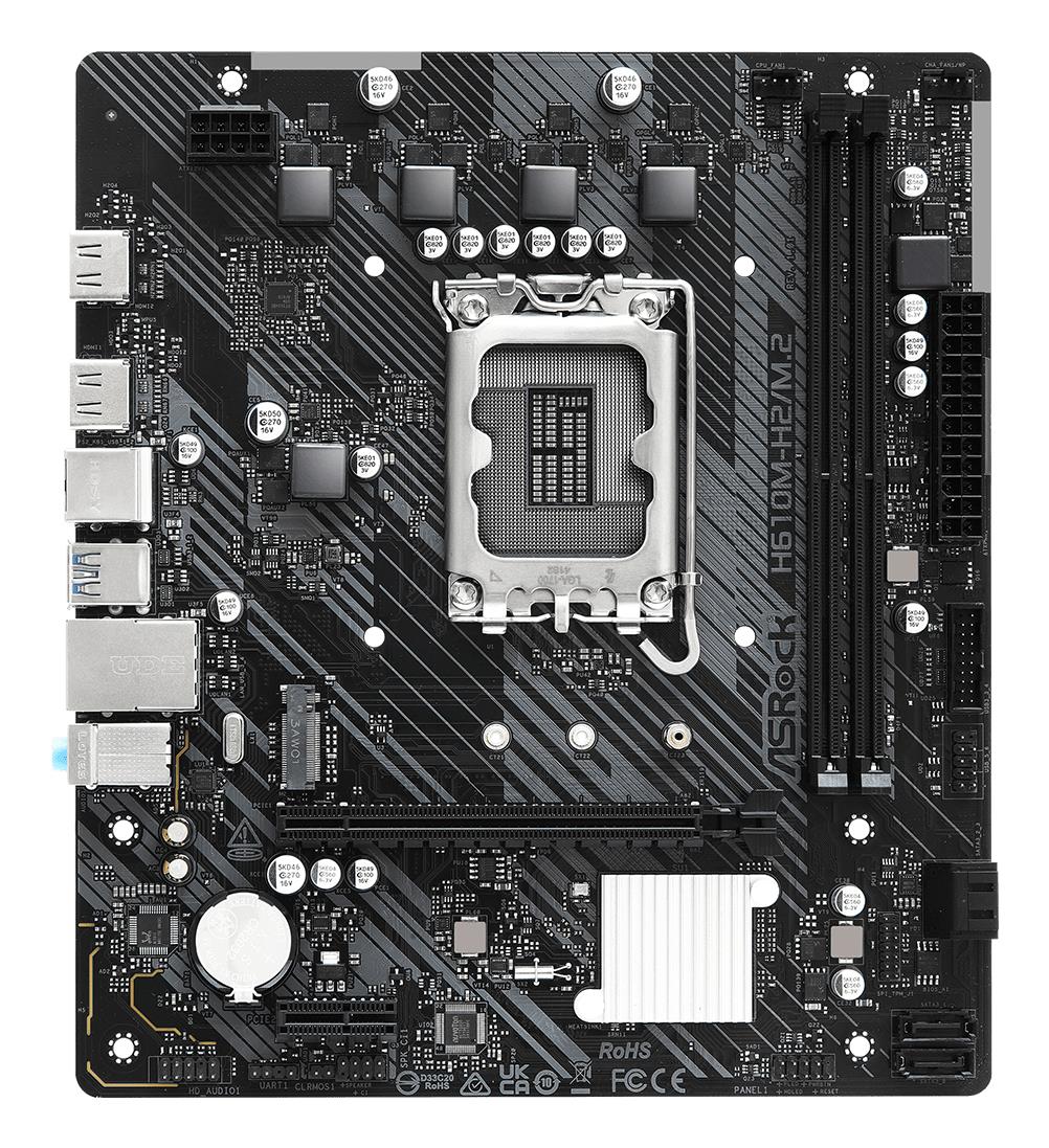 Mainboard ASROCK Intel H610 LGA1700 Micro-ATX Memory DDR4 Memory slots 2 1xPCI-Express 3.0 1x 1xPCI-Express 4.0 16x 1xM.2 2xHDMI 4xUSB 2.0 2xUSB 3.2 1xPS/2 1xRJ45 3xAudio port H610M-H2/M.2 - Image 2