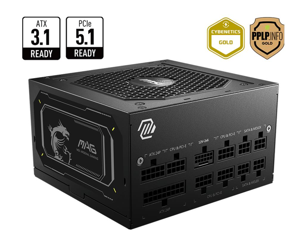 Power Supply MSI MAG A850GL PCIE5 II 850 Watts Efficiency 80 PLUS GOLD PFC Active MAGA850GLPCIE5II - Image 5