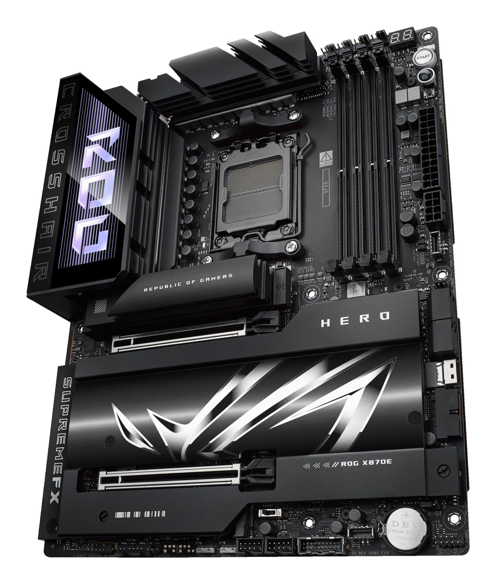 Mainboard ASUS AMD X870E SAM5 ATX Memory DDR5 Memory slots 4 2xPCI-Express 4.0 16x 2xPCI-Express 5.0 16x 4xM.2 1xHDMI 1xAudio-In 1xAudio-Out 6xUSB 3.2 2xUSB-C 2xUSB4 1xOptical S/PDIF 1xRJ45 ROGCROSSHAIRX870EHERO - Image 8