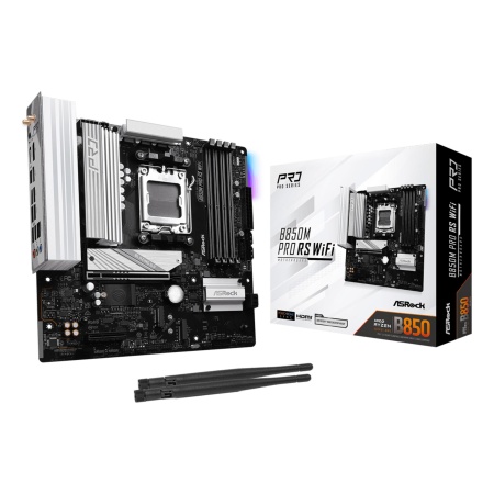 Mainboard ASROCK AMD B850 SAM5 Micro-ATX Memory DDR5 Memory slots 4 1xPCI-Express 4.0 4x	 1xPCI-Express 5.0 16x 1xM.2 1xHDMI 1xDisplayPort 1xAudio-In 1xAudio-Out 1xMicrophone 4xUSB 2.0 3xUSB 3.2 1xUSB-C 1xRJ45 B850MPRORSWIFI