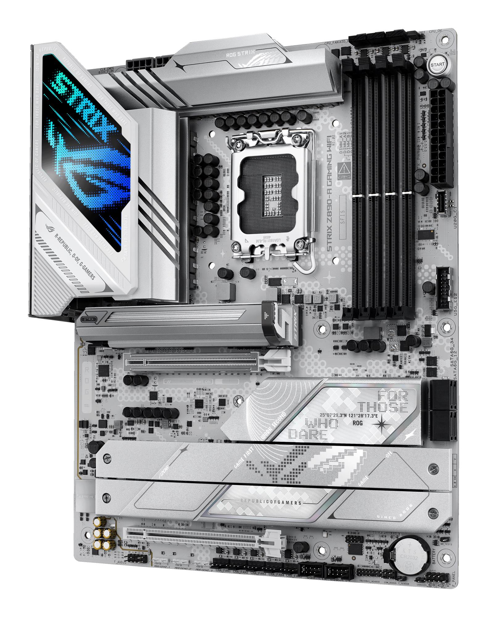 Mainboard ASUS Intel Z890 LGA1851 ATX Memory DDR5 Memory slots 4 1xPCI-Express 4.0 16x 1xPCI-Express 5.0 16x 5xM.2 1xHDMI 1xDisplayPort 1xAudio-In 1xAudio-Out 2xUSB 3.0 5xUSB 3.1 1xUSB-C 2xUSB-C w/Thunderbolt 1xOptical S/PDIF 1xRJ45 ROGSTRIXZ890-AGAMWIFI - Image 3