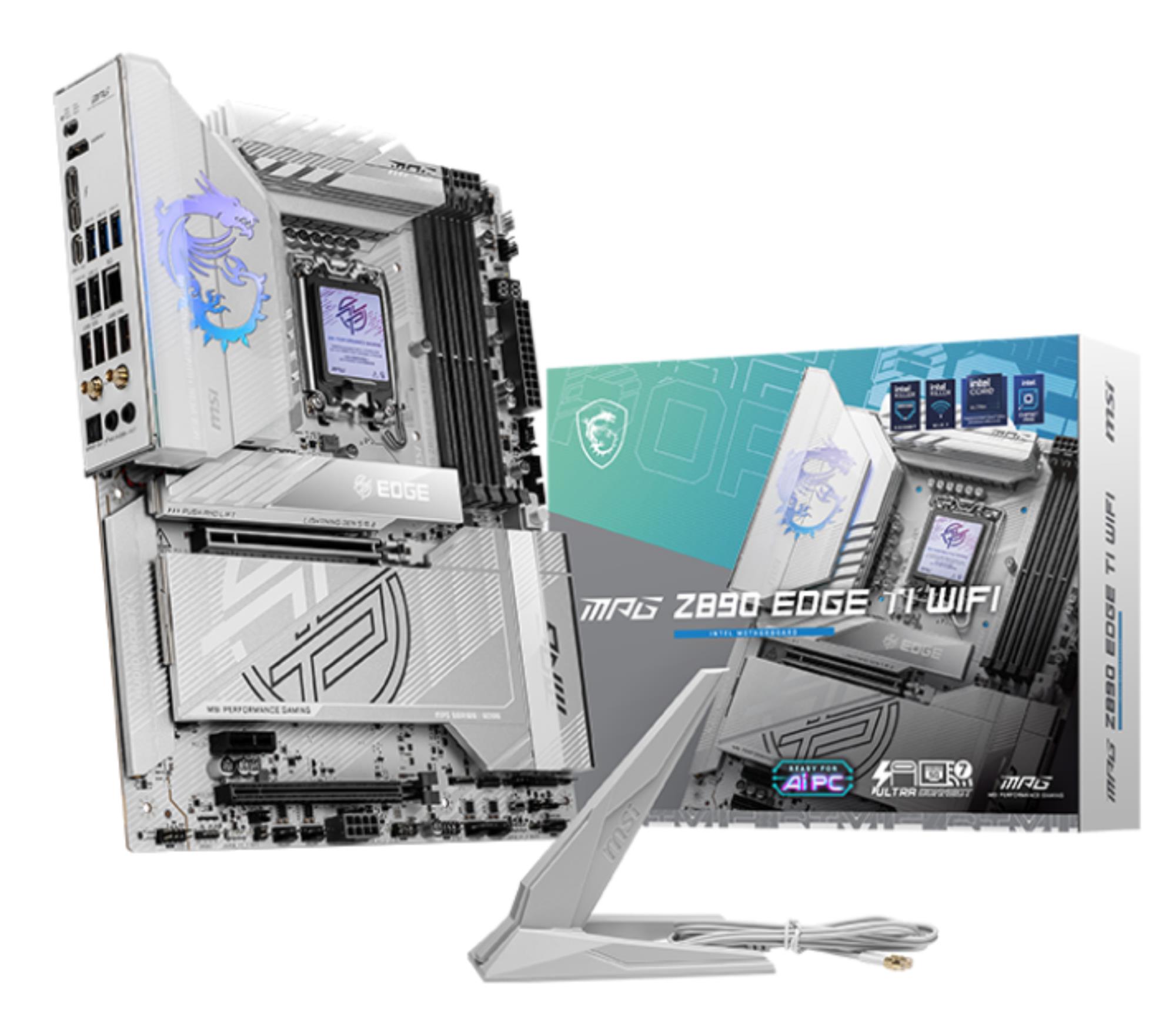Mainboard MSI Intel Z890 LGA1851 ATX Memory DDR5 Memory slots 4 1xPCI-Express 1x 2xPCI-Express 16x 5xM.2 1xHDMI 1xAudio-In 1xAudio-Out 1xUSB 2.0 4xUSB 3.0 4xUSB 3.1 1xUSB-C 1xOptical S/PDIF 1xRJ45 2xThunderbolt MPGZ890EDGETIWIFI
