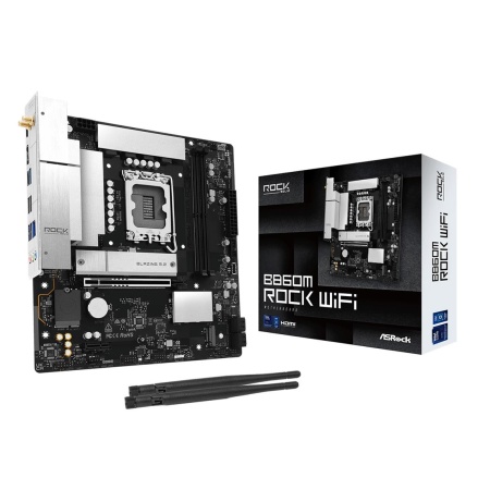 Mainboard ASROCK Intel B860 LGA 1851 (Socket V1) micro ATX RAM DDR5-SDRAM 2xSlots Wi-Fi Yes Bluetooth Yes 1xNumber of M.2 (M) slots B860MROCKWIFI