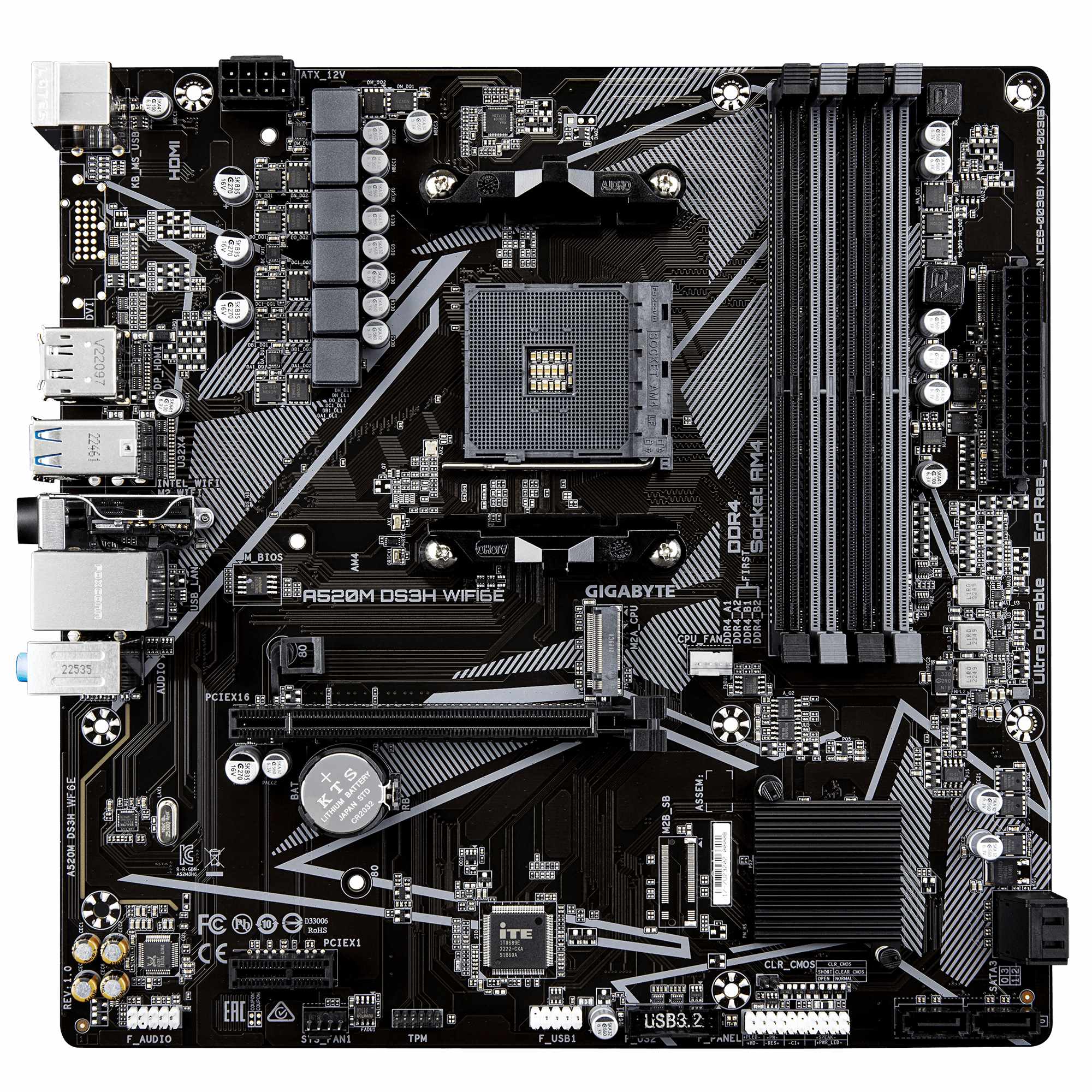 Mainboard GIGABYTE AMD A520 Socket AM4 micro ATX RAM DDR4-SDRAM 4xSlots Wi-Fi Yes Bluetooth Yes 1xNumber of M.2 (M) slots A520MDS3HWF6E - Image 2