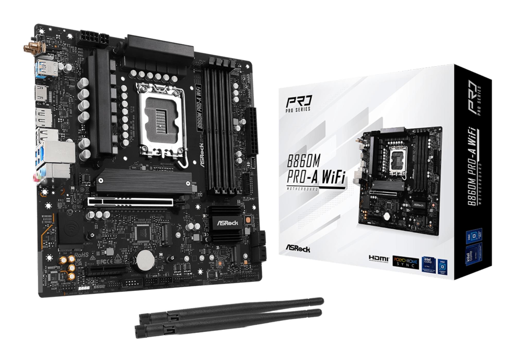Mainboard ASROCK Intel B860 Express LGA1851 Micro-ATX Memory DDR5 Memory slots 4 B860MPRO-AWIFI
