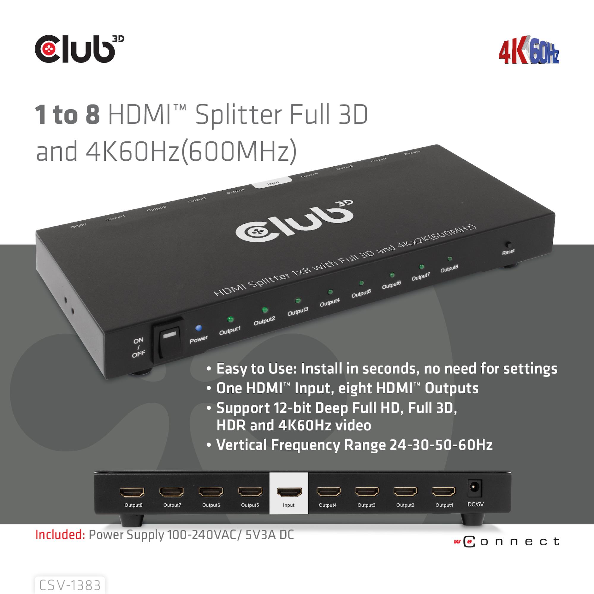 VIDEO SPLITTER HDMI 8PORT/3D 4K 60HZ CSV-1383 CLUB3D - Image 8