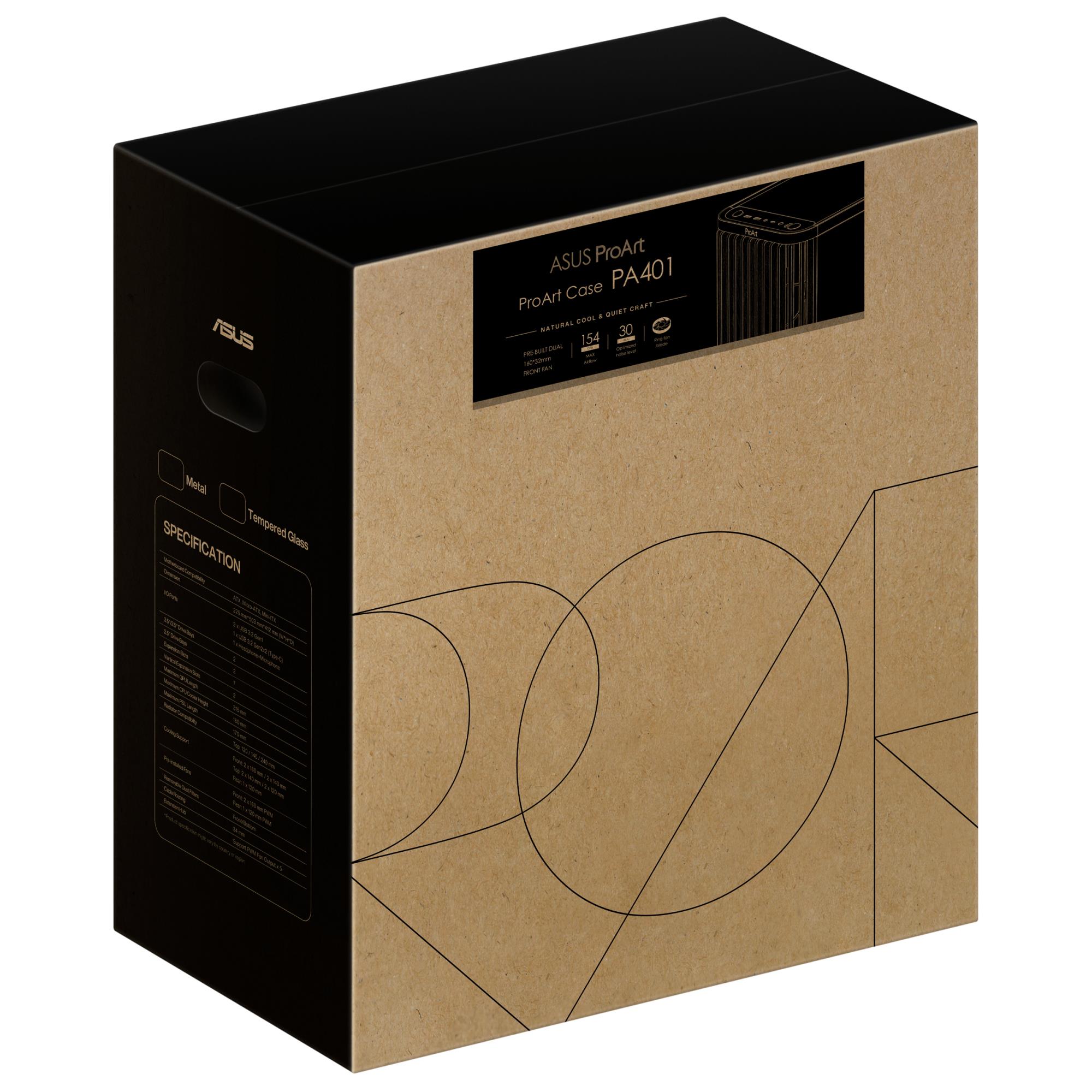 Case ASUS ProArt PA401 Wood Edition - Tempered Glass Panel MidiTower Case product features Transparent panel Not included ATX Colour Black PROARTPA401WOODTGPWM - Image 19