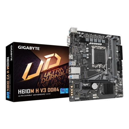 Mainboard GIGABYTE Intel H610 LGA1700 Micro-ATX Memory DDR4 Memory slots 2 1xPCI-Express 3.0 1x 1xPCI-Express 4.0 16x 1xM.2 1x15pin D-sub 1xHDMI 4xUSB 2.0 2xUSB 3.2 1xPS/2 1xRJ45 3xAudio port H610MHV3DDR4
