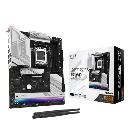 Mainboard ASROCK AMD B850 SAM5 ATX Memory DDR5 Memory slots 4 1xPCI-Express 4.0 16x 1xPCI-Express 5.0 16x 1xM.2 1xHDMI 1xAudio-In 1xAudio-Out 1xMicrophone 6xUSB 2.0 4xUSB 3.2 2xUSB-C 1xRJ45 B850PRORSWIFI
