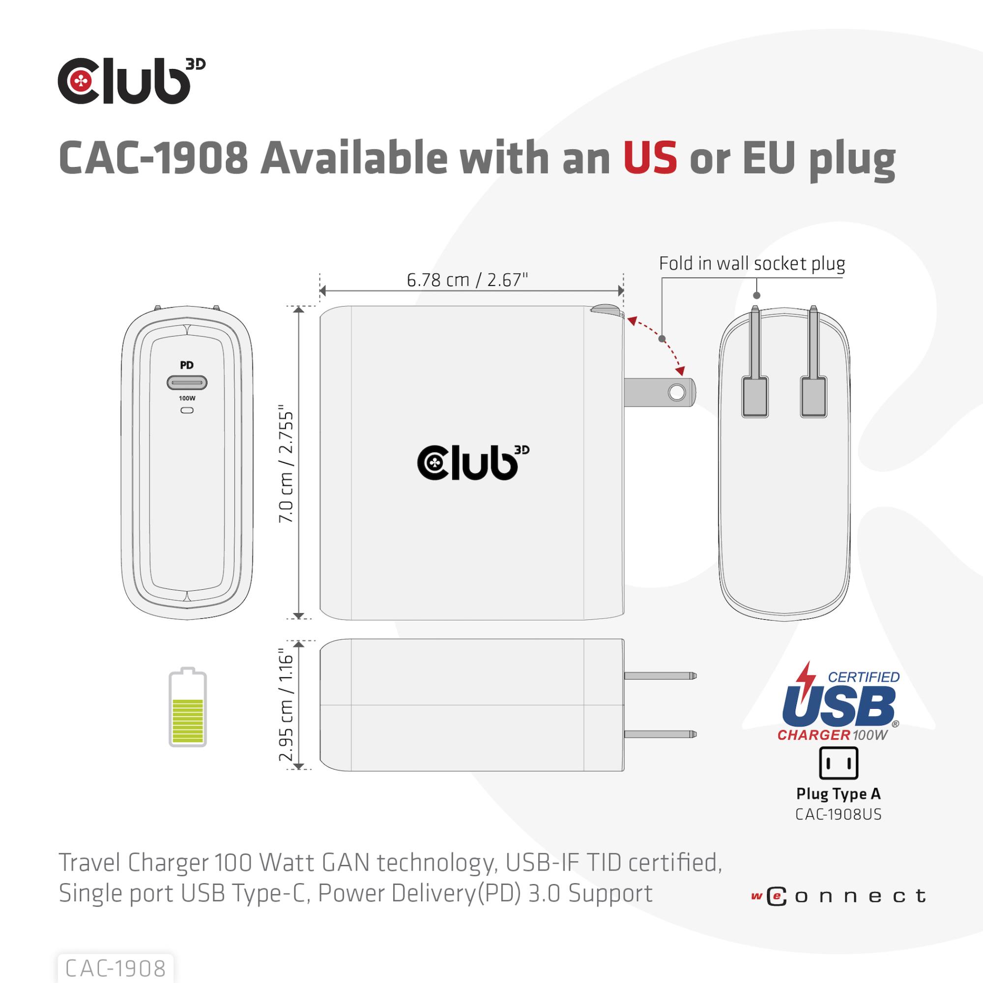 MOBILE TRAVEL CHARGER USB-C/100W CAC-1908EU CLUB3D - Image 7